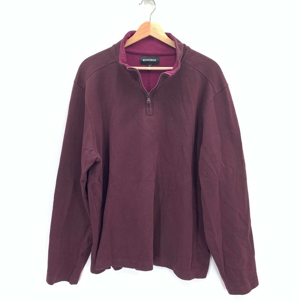 Bonobos Maroon Long Sleeve Quarter Zip Pull Over Top Size XXL Slim Fit